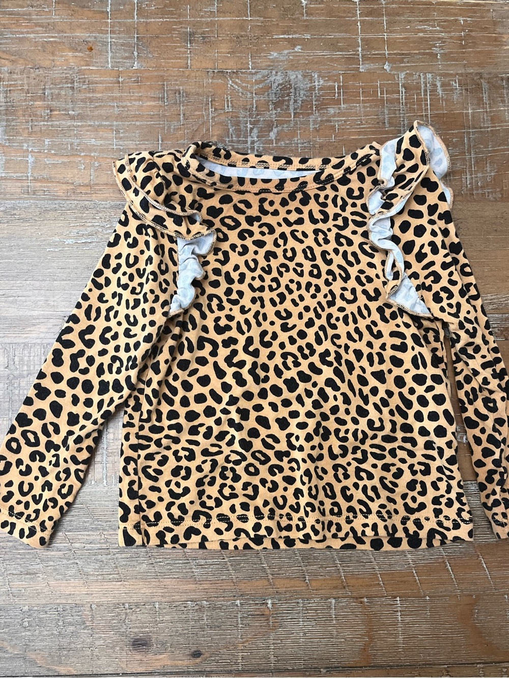 Little Sleepies Tan and Black Leopard Ruffle Long-Sleeve Top